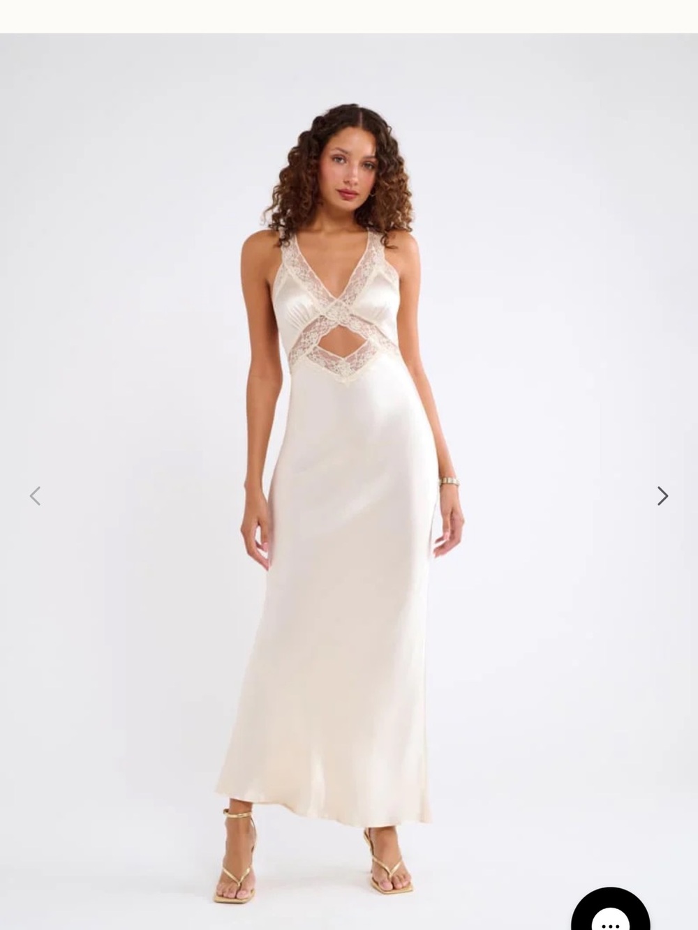 Crossroads Maxi Dress Lace-Trim Satin Slip Dress in Ivory